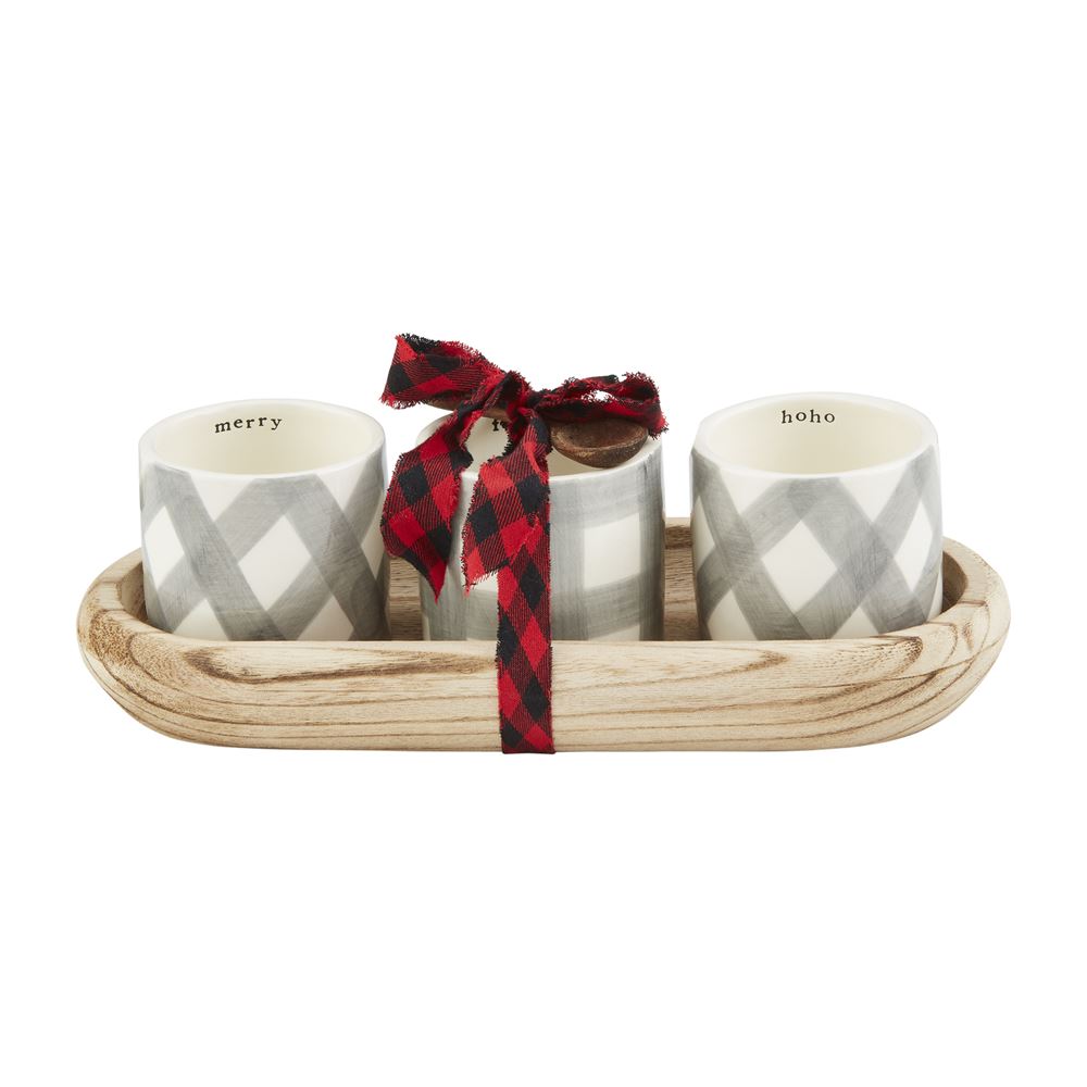 Dip bowls on Wooden Tray