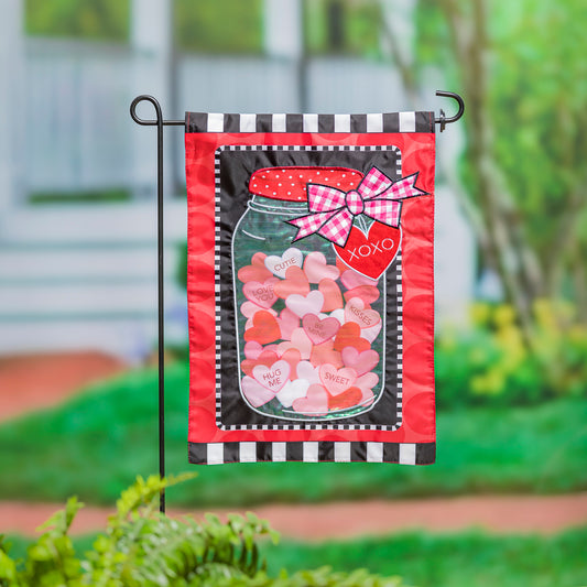 Mason Jar of Hearts Garden Applique Flag