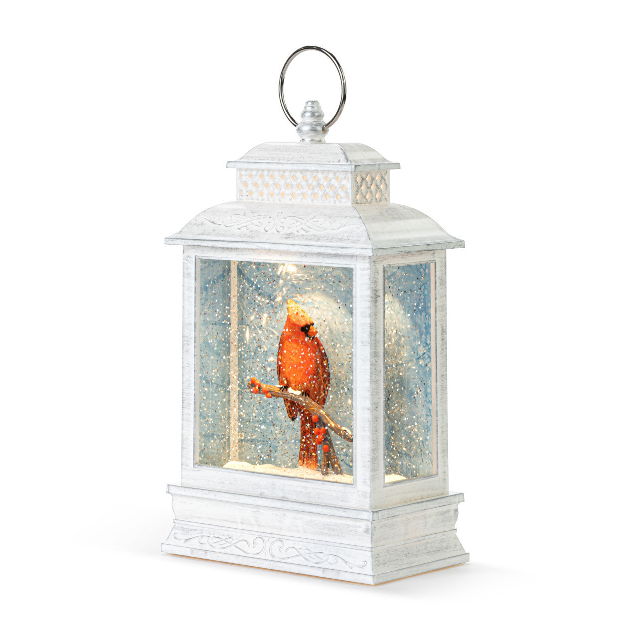 Cardinal on Brach Lighted Lantern
