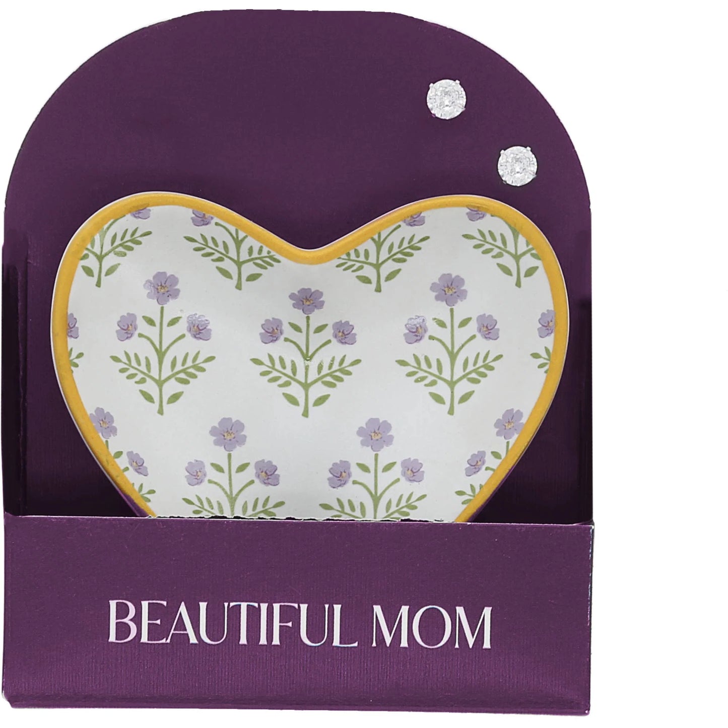 Beautiful Mom 2.5" Trinket Dish & 5mm Cubic Zirconia Stud Earring Set