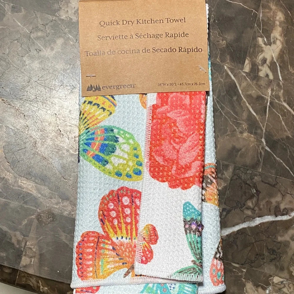 Evergreen Quick Dry Kitchen Towel - Colorful Butterfly Print