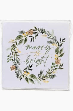 5" Square "Merry and Bright" Wreath Christmas Beverage Napkins