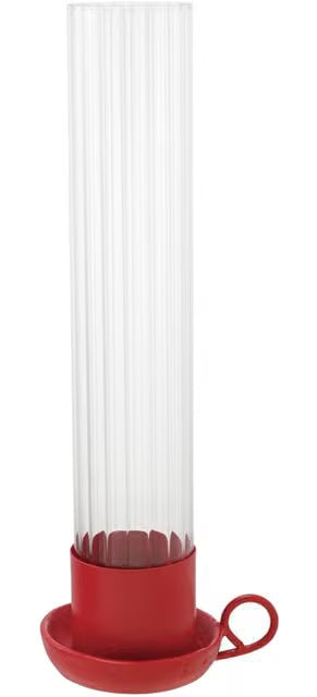Metal Taper Holder with Ribbed Glass Hurricane & Handle, Matte Red