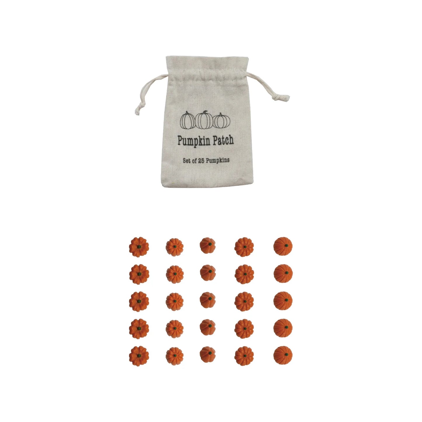 Resin Pumpkins in Printed Drawstring Bag, Orange Color, Set of 25