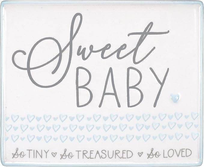 Malden International Designs Sweet Baby So Tiny So Treasured So Loved Ornamental Sentiment Sign Plaque Aqua and White Quality Ceramic