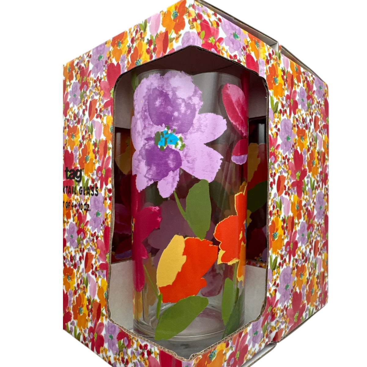 Tag Springtime Floral Cocktail Glasses 10oz Drink Set of 4
