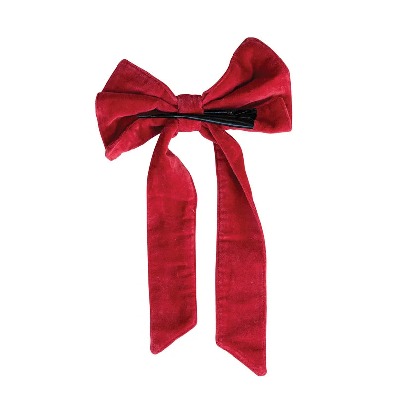 Handmade Cotton Red Velvet Bow with Metal Clip