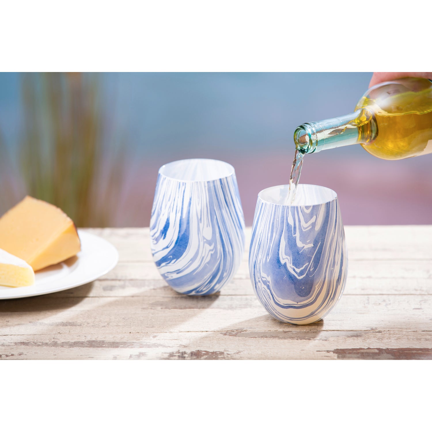 Saban Glass - Sheer Stemless Wine: Aquamarine Blue - Josephs Jewelers