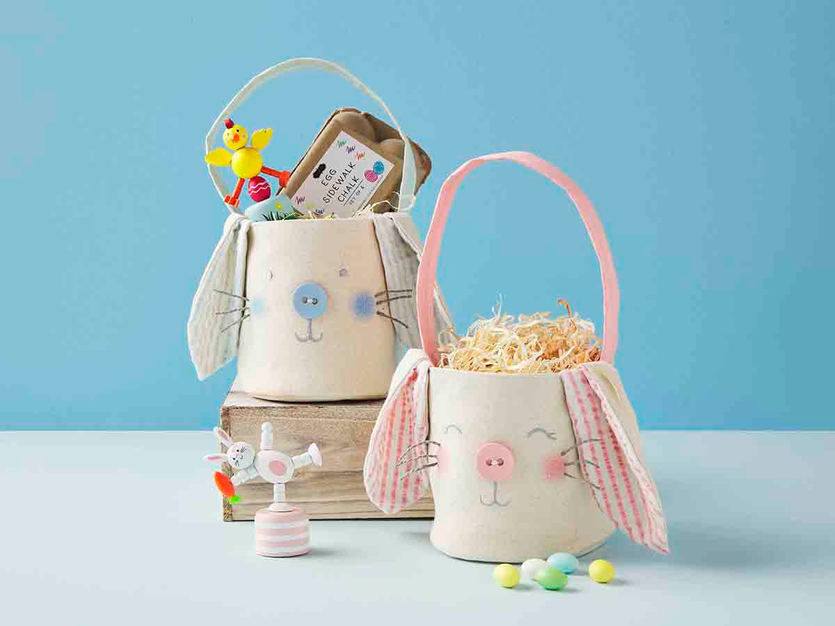 Canvas Bunny Basket Blue