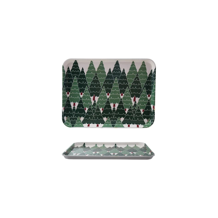 Bamboo Fiber Tray with Trees Pattern