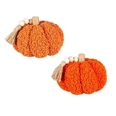 Fabric Pumpkin Tabletop Decor with Wood Bead and Rope