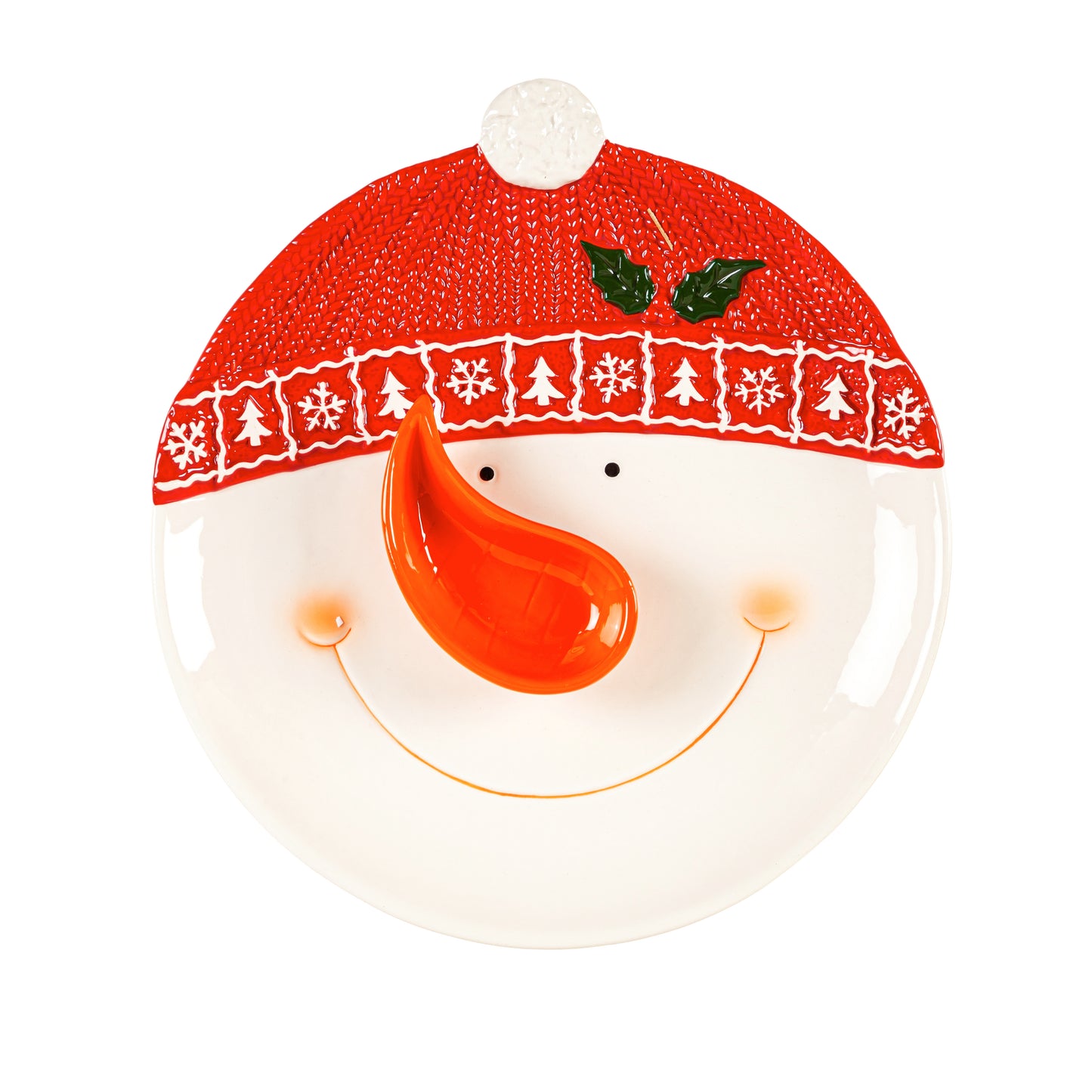 Snowman Ceramic Serving Plate, 10" with Removeable Dip Bowl Set