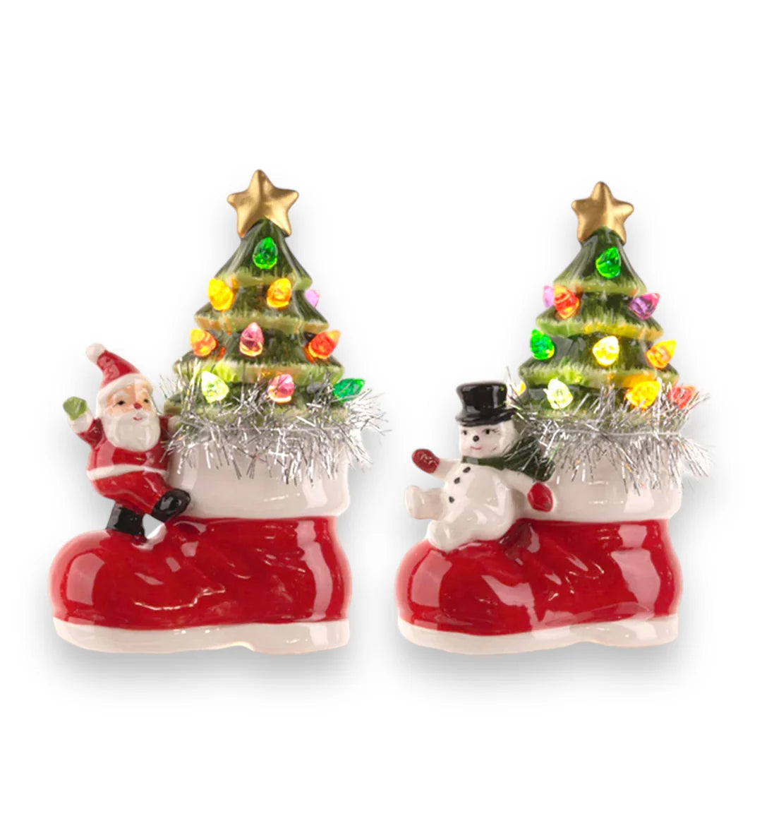 Light Up Santa & Snowman w/Tree in Boot Figurines