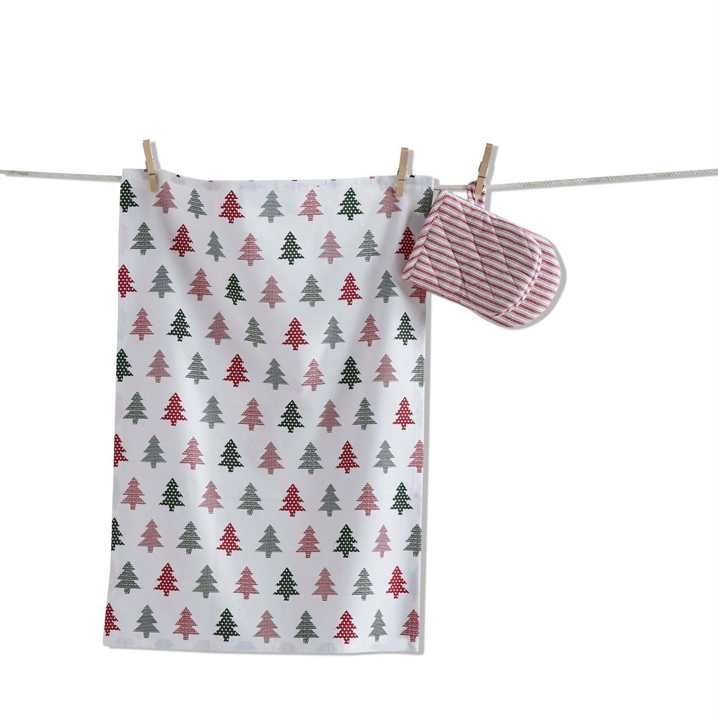 Patterned tree dishtowel & mitt set