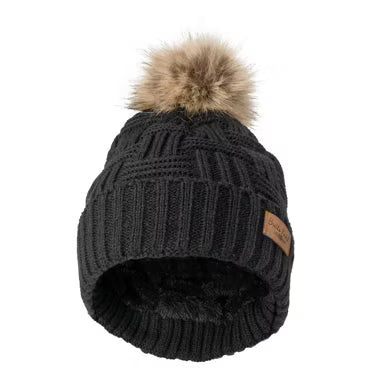 Britt’s Knits Warm Knitted Plush Lined Pom Hat - Black (Women's)