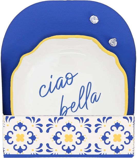 Ciao Bella 2.75" Trinket Dish & 5mm Cubic Zirconia Stud Earring