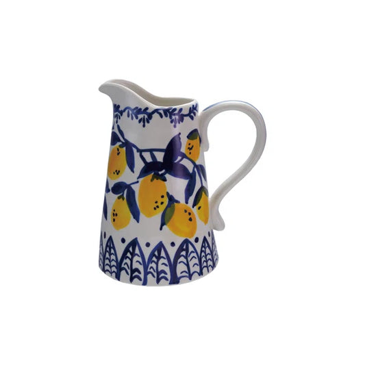 1.5-Quart Hand-Painted Stoneware Pitcher With Lemons