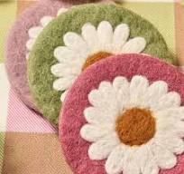 Daisy Set of 4 Hand Crafted Wool Coasters