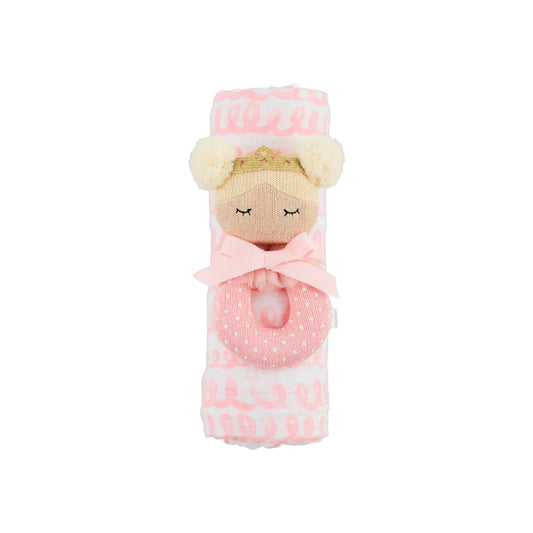 Mud Pie Pink Swirl Swaddle & Rattle Set