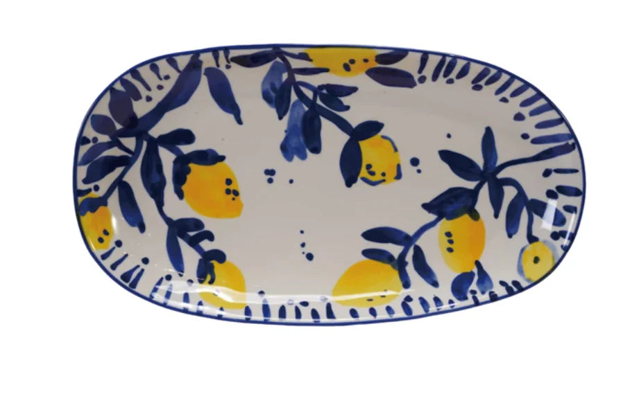 Creative Co-Op Lemon Hand-Painted Stoneware Platter