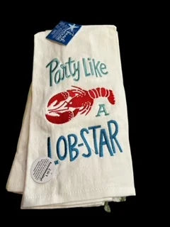 "Party like a Lob-Star" Kitchen Tea Towel Coastal theme - Lobster Embroidered