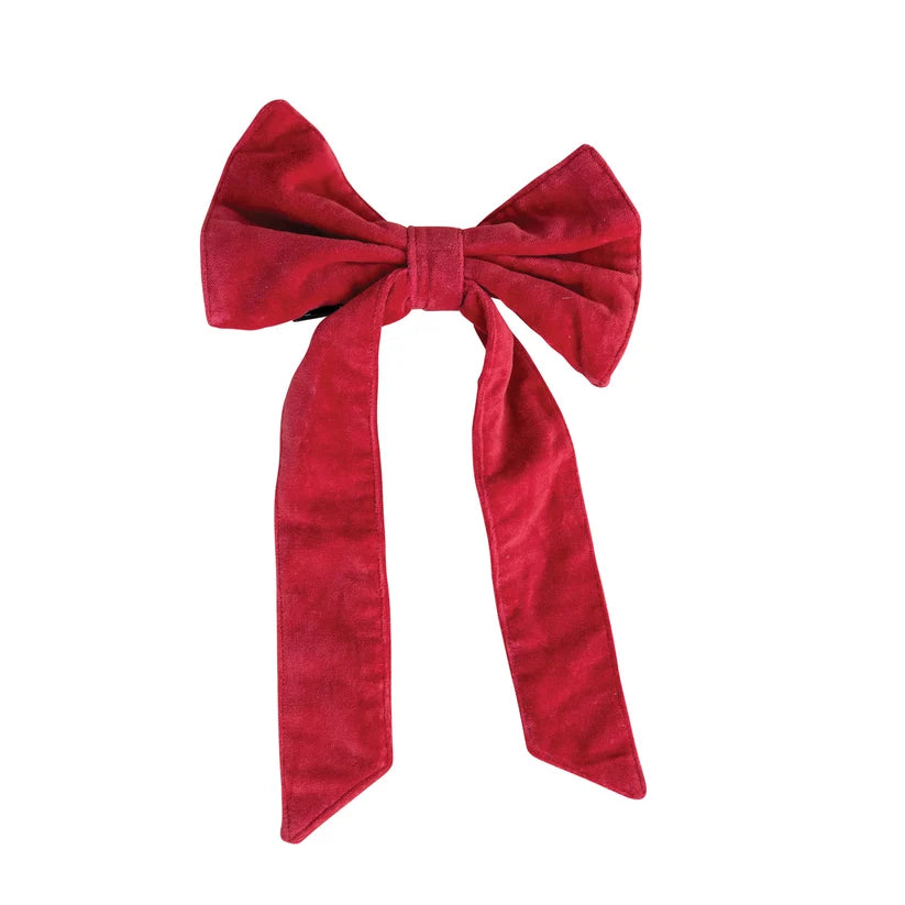 Handmade Cotton Red Velvet Bow with Metal Clip