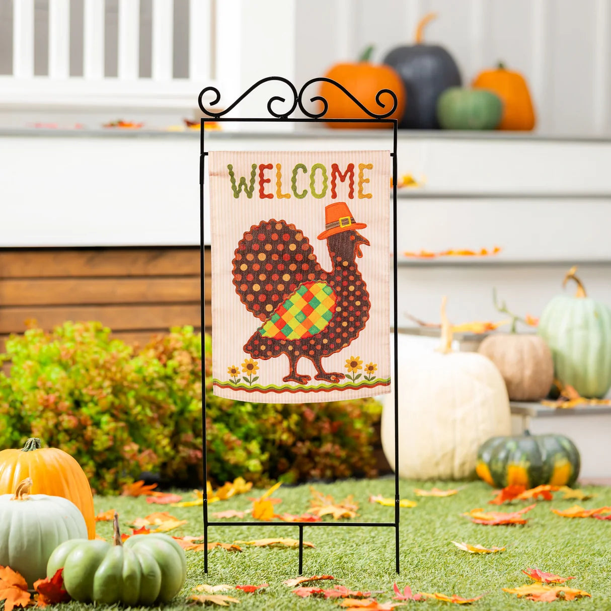 Welcome Turkey Polka Dot Applique Garden Flag