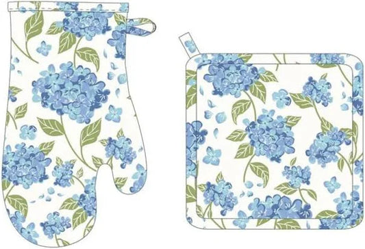 Hydrangea Oven Mitt and Pot Holder Set