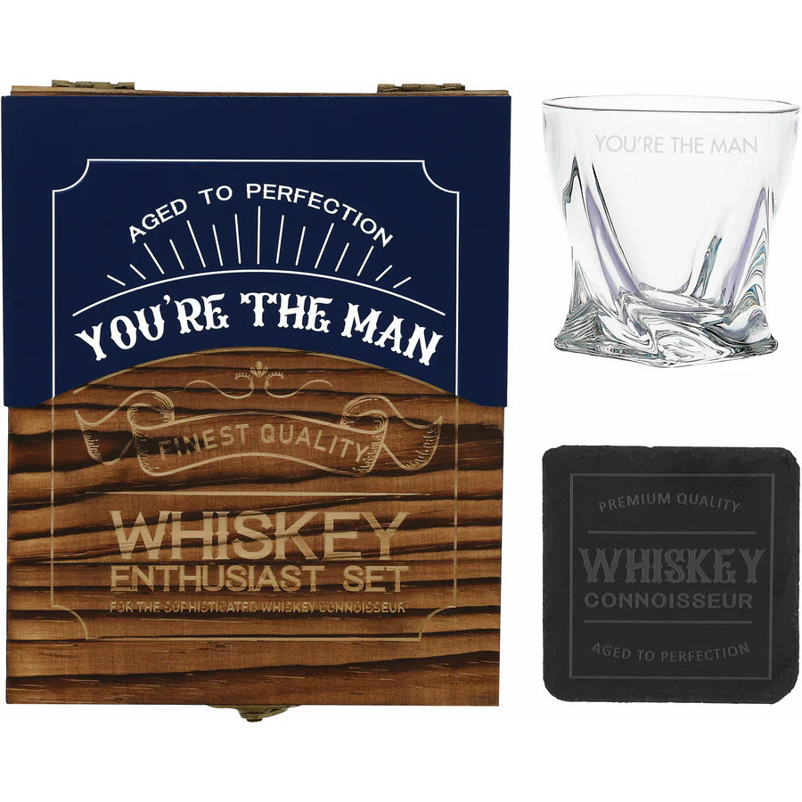 You're the Man Wooden Gift Box - Whiskey Enthusiast