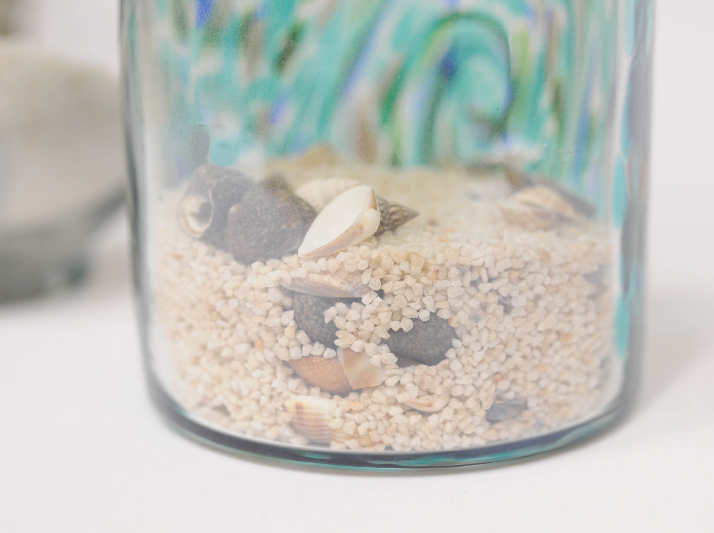 Swirled Glass Jars with Sand and Seashells