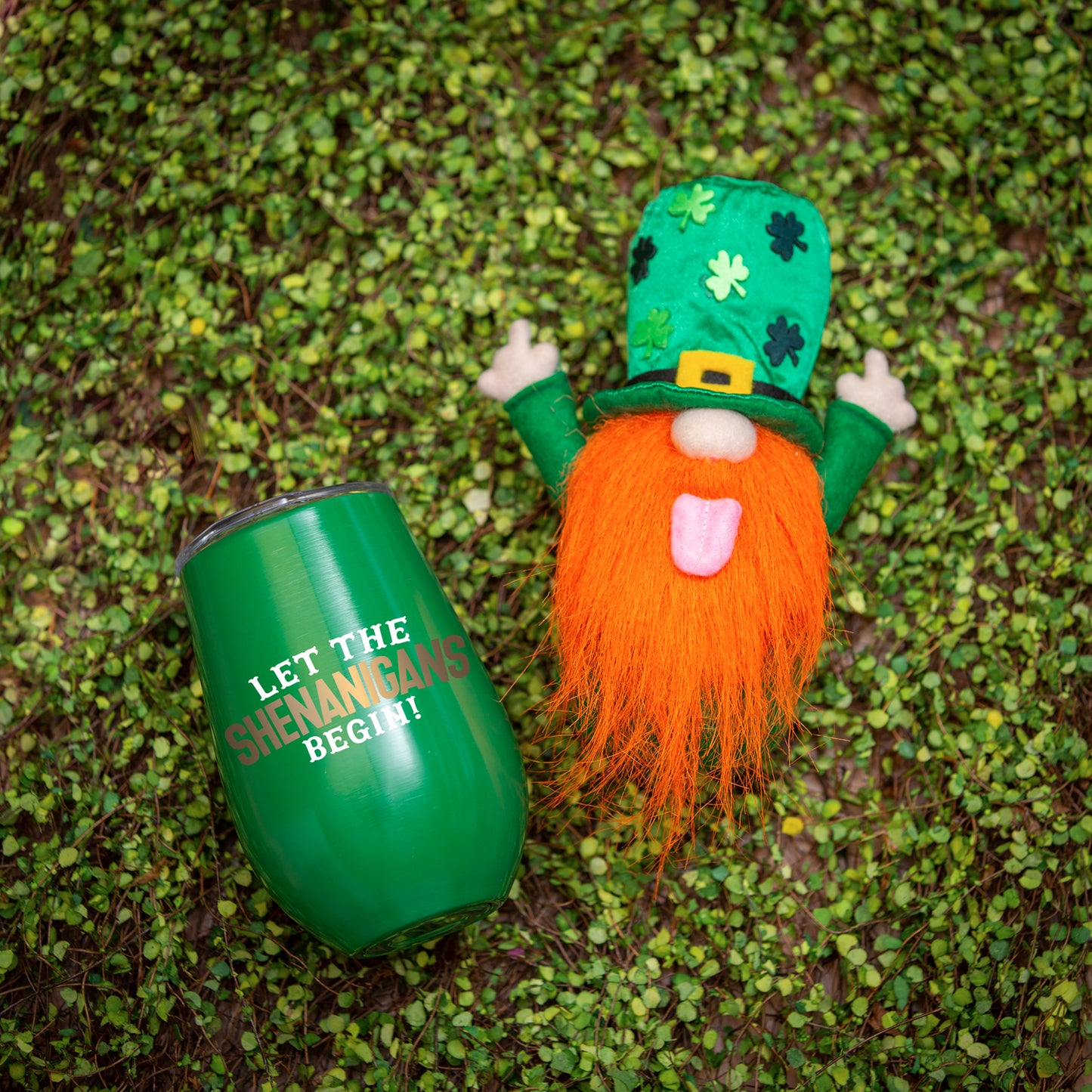 Tumbler with Plush Leprechaun